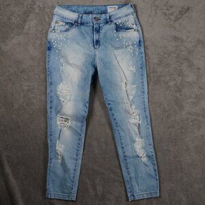 Patoge Brazilian Light acid wash distressed embellished Tapered jeans Size 4